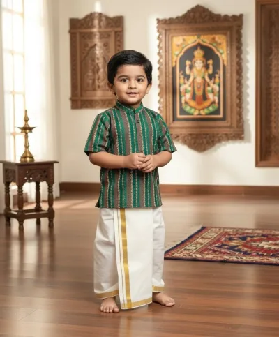 Green Kurta Shirt & Vesti Set